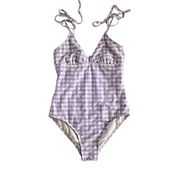 Kona Sol Purple Plaid One-Piece Bathing Suit Small - Picture 4 of 10